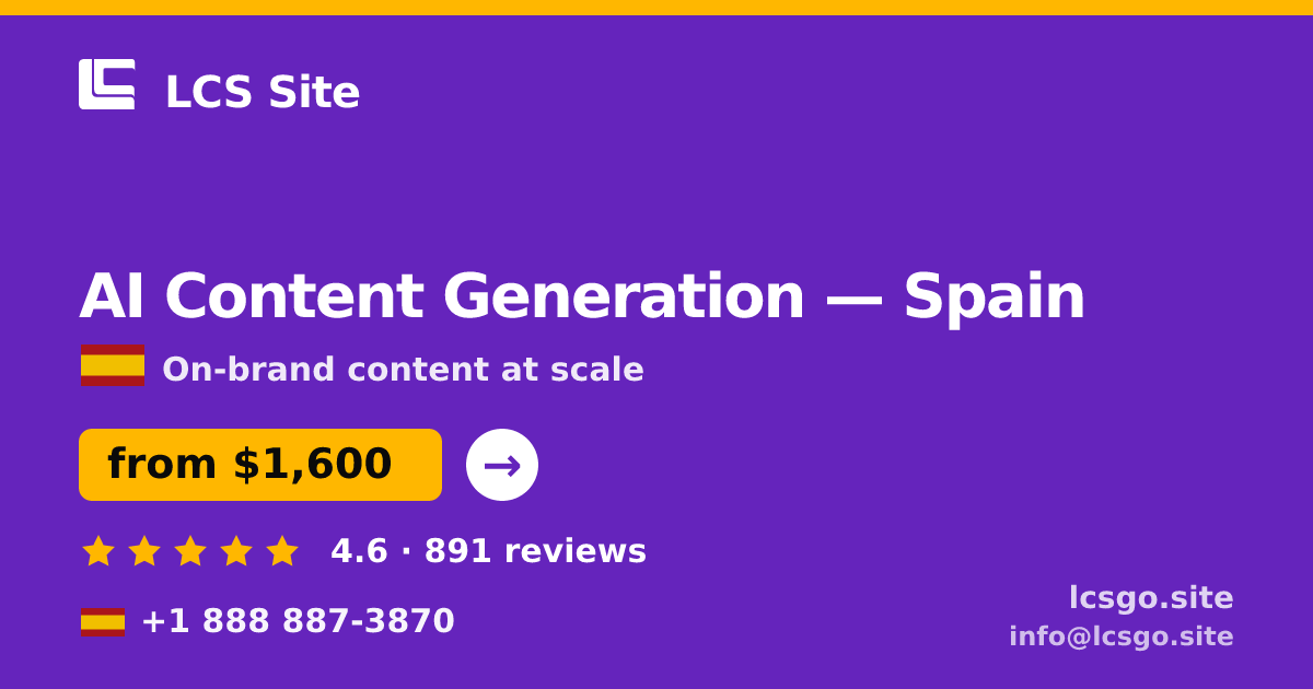 AI Content Generation in Madrid — from $1,500/mo, rated 4.8/5 by 1688 clients. LCS Site.