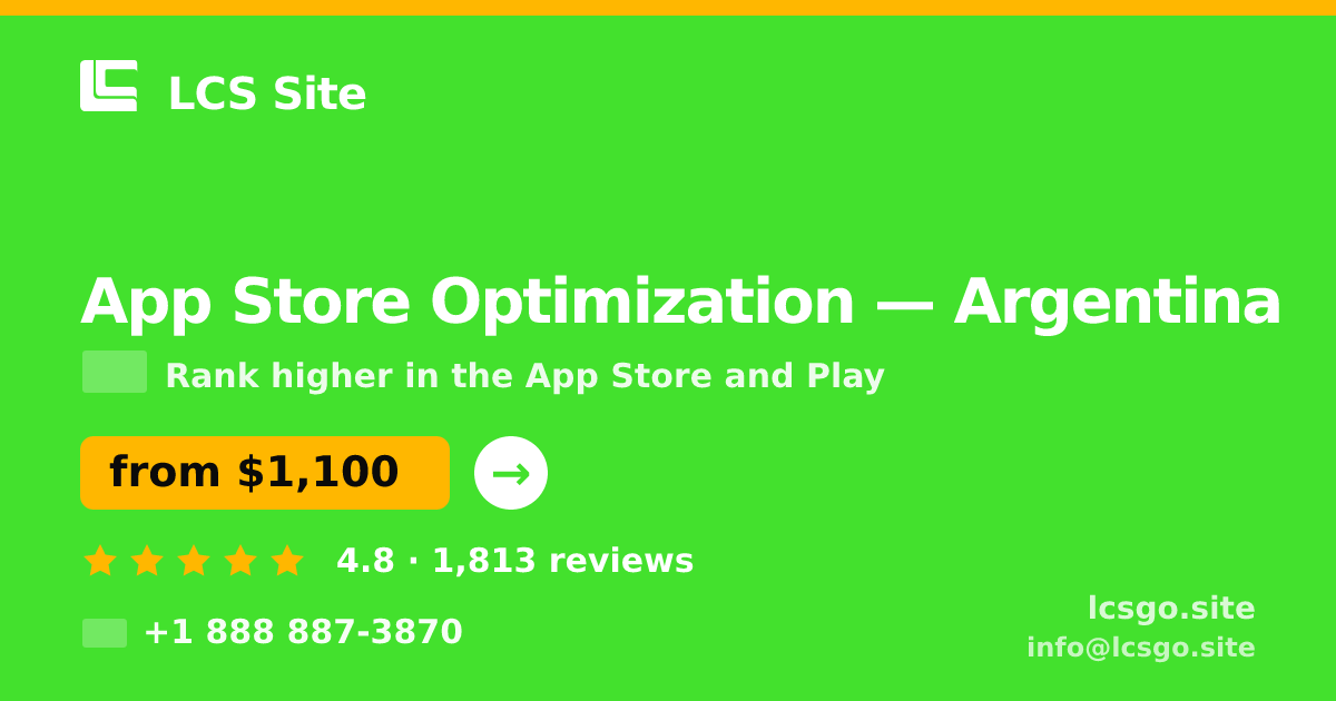 App Store Optimization in Argentina — from $1,100/mo, rated 4.8/5 by 1813 clients. LCS Site.