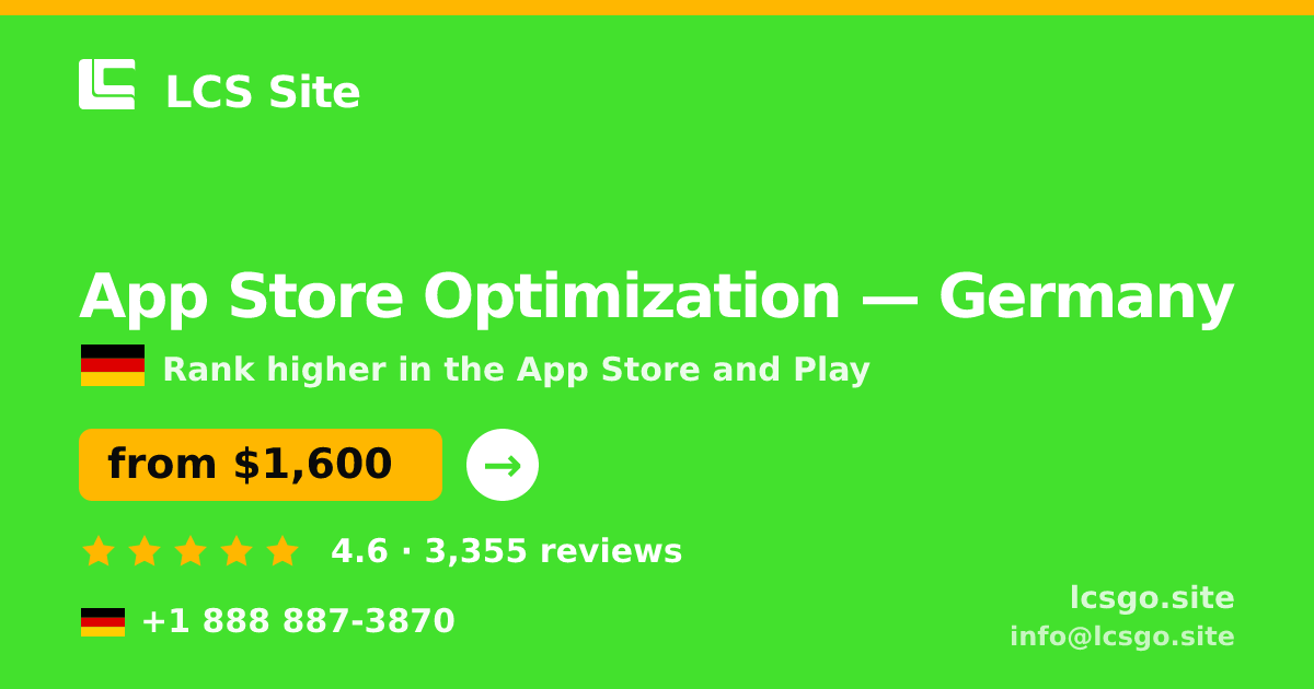 App Store Optimization in Germany — from $1,600/mo, rated 4.6/5 by 3355 clients. LCS Site.