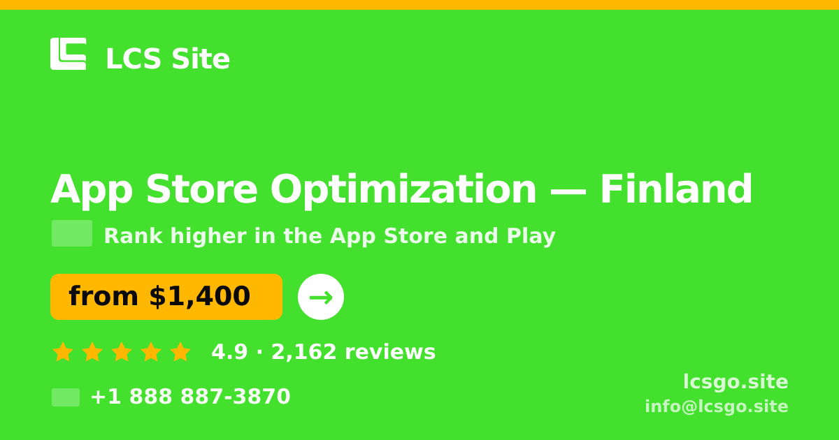 App Store Optimization in Finland — from $1,400/mo, rated 4.9/5 by 2162 clients. LCS Site.