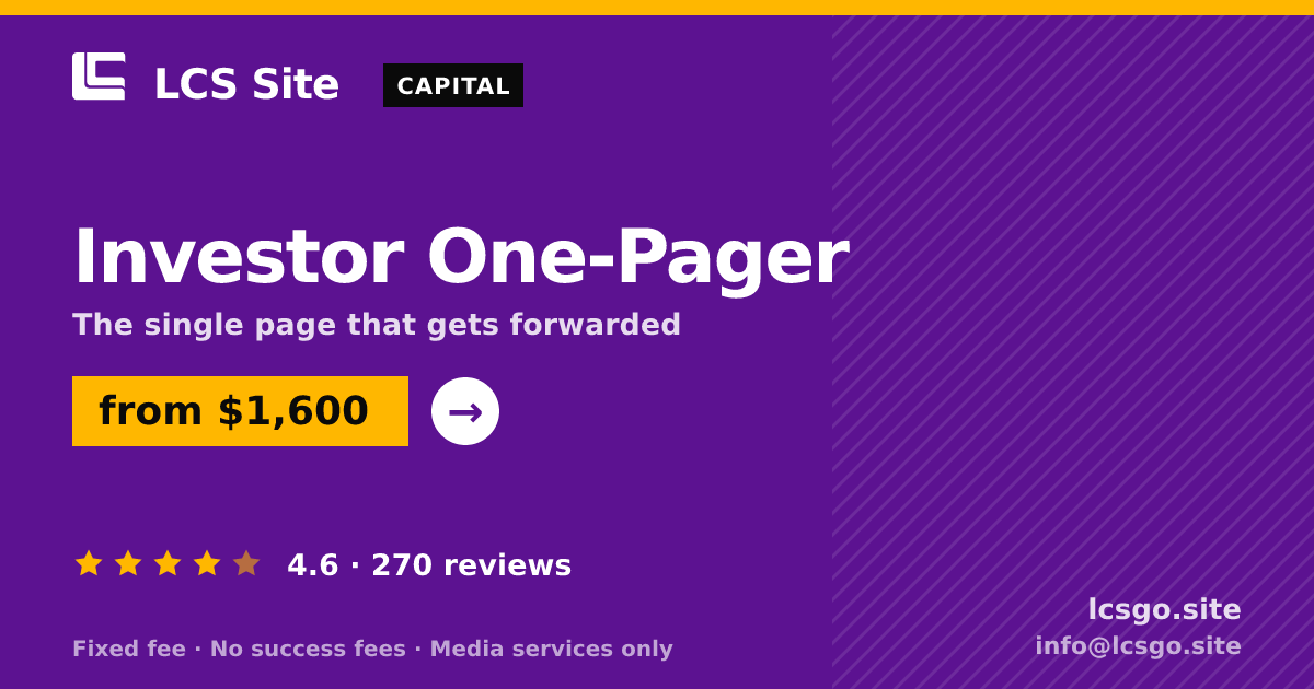 Investor One-Pager — from $1,600, rated 4.6/5 across 270 reviews. LCS Site.
