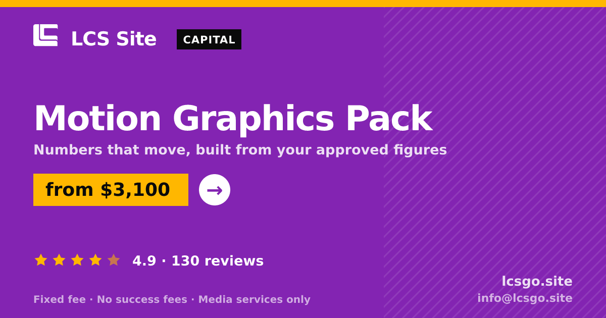 Motion Graphics Pack — from $3,100, rated 4.9/5 across 130 reviews. LCS Site.