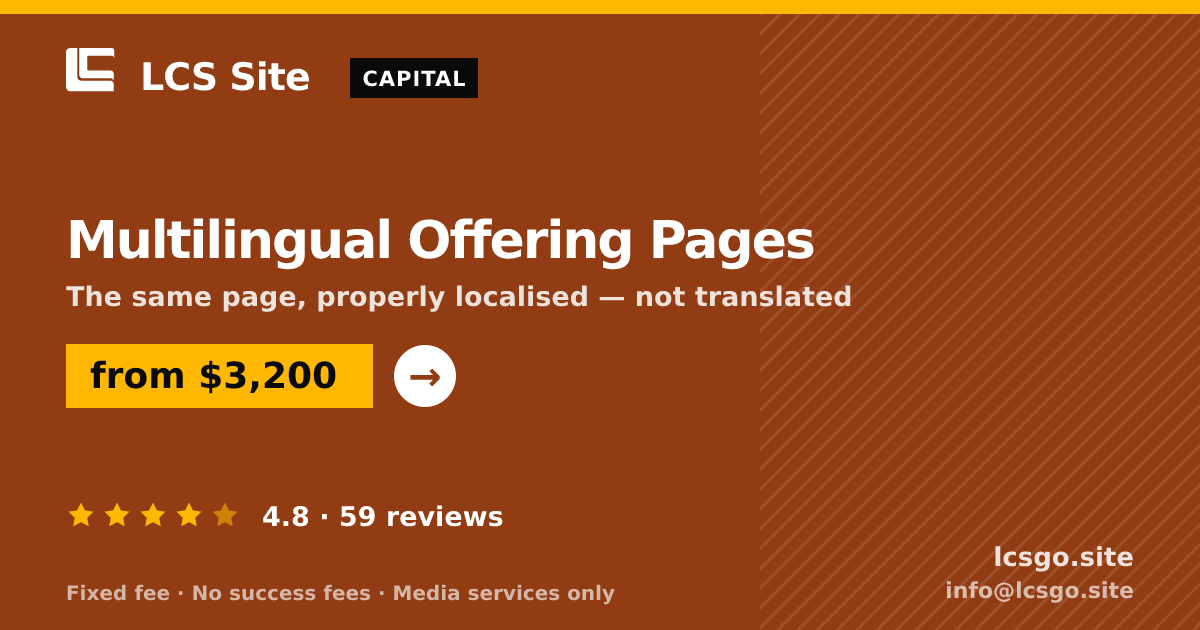 Multilingual Offering Pages — from $3,200, rated 4.8/5 across 59 reviews. LCS Site.