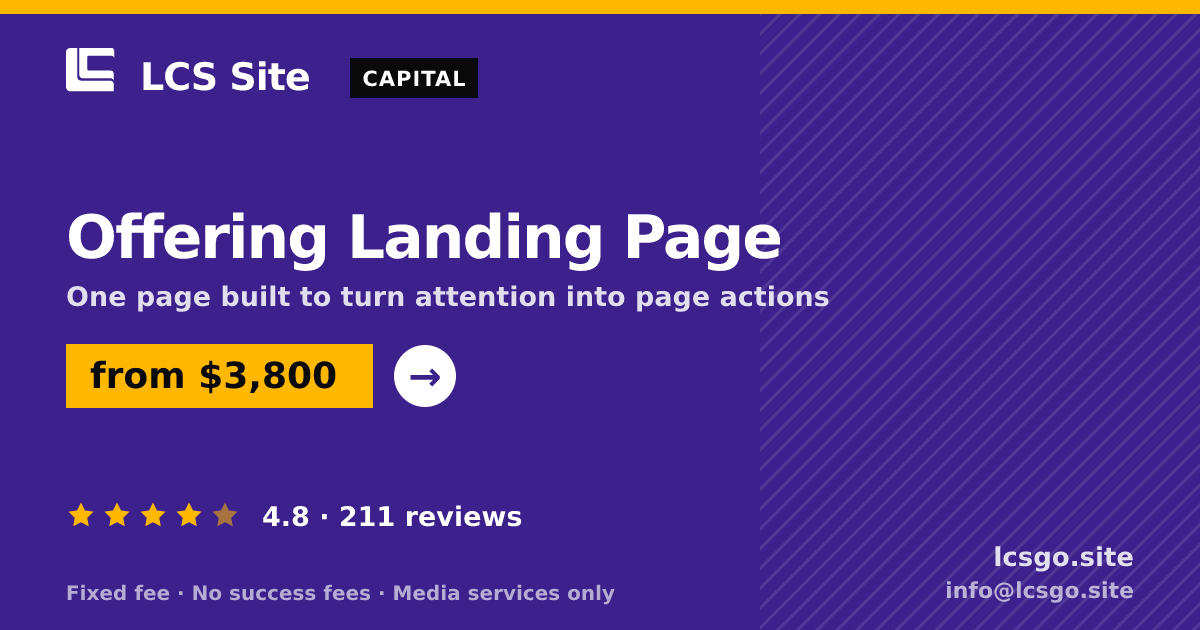 Offering Landing Page — from $3,800, rated 4.8/5 across 211 reviews. LCS Site.