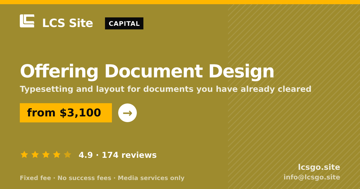 Offering Document Design — from $3,100, rated 4.9/5 across 174 reviews. LCS Site.
