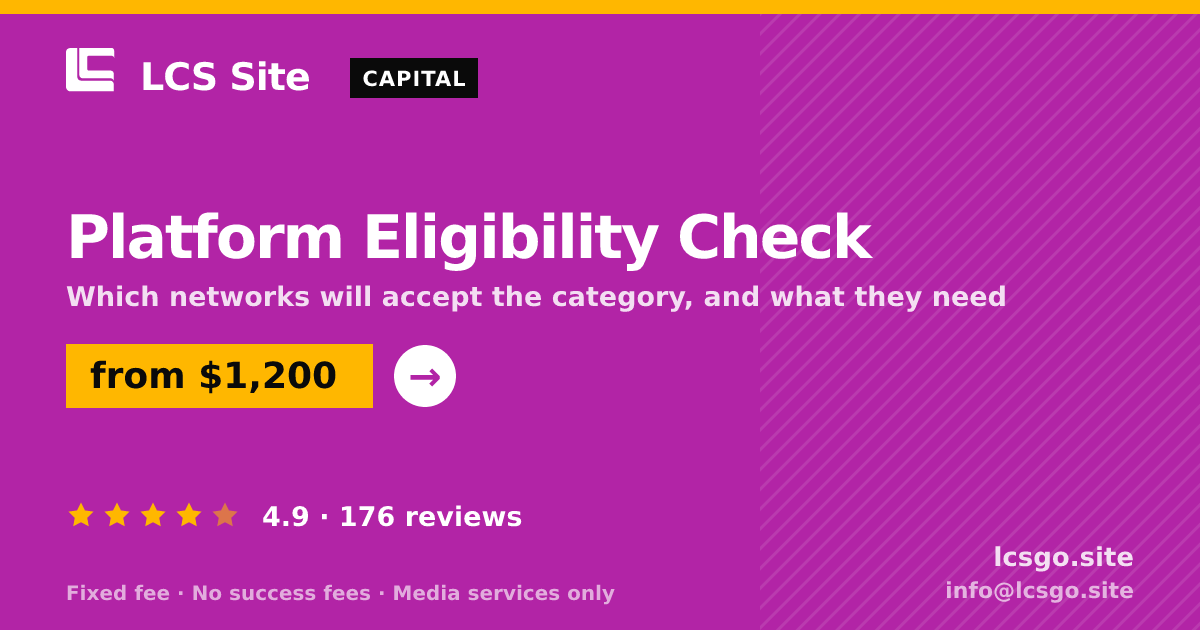 Platform Eligibility Check — from $1,200, rated 4.9/5 across 176 reviews. LCS Site.