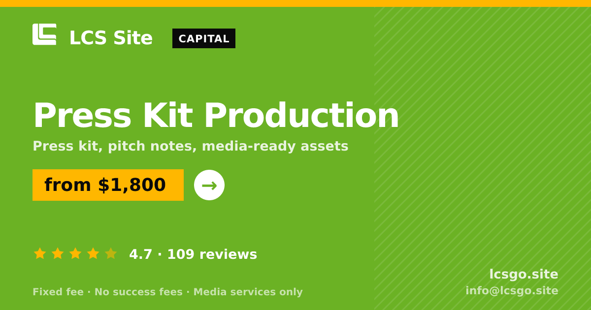 Press Kit Production — from $1,800, rated 4.7/5 across 109 reviews. LCS Site.