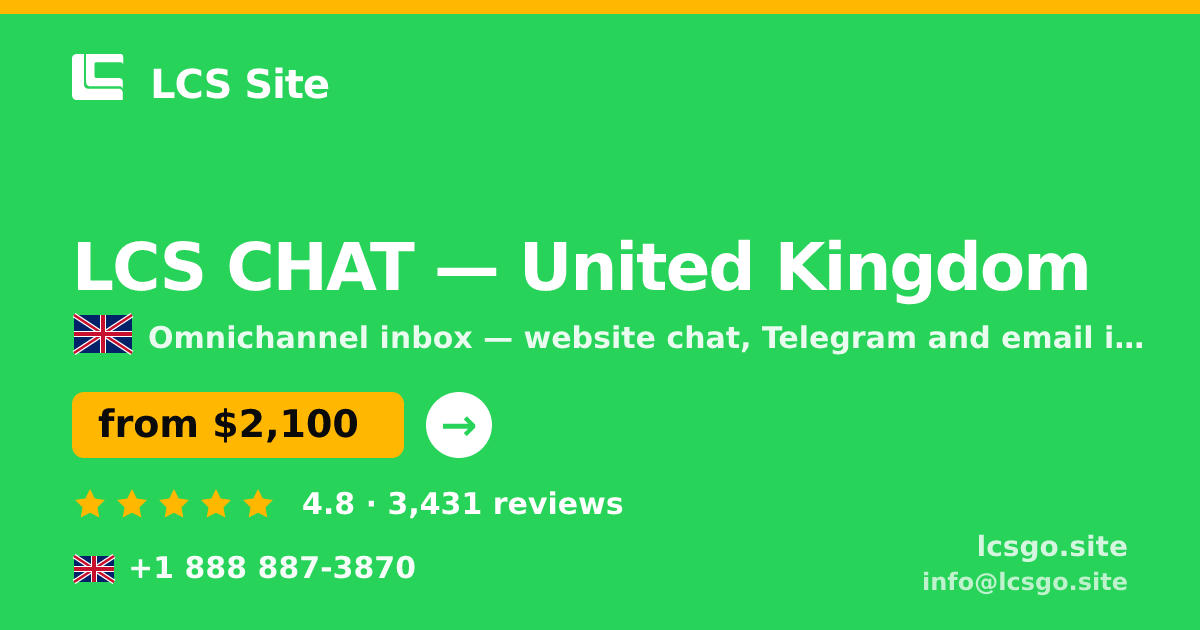 LCS CHAT in United Kingdom — from $2,100/mo, rated 4.8/5 by 3431 clients. LCS Site.
