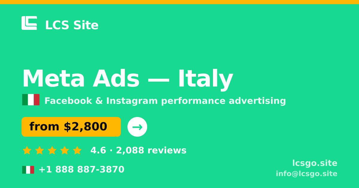 Meta Ads in Italy — from $2,800/mo, rated 4.6/5 by 2088 clients. LCS Site.